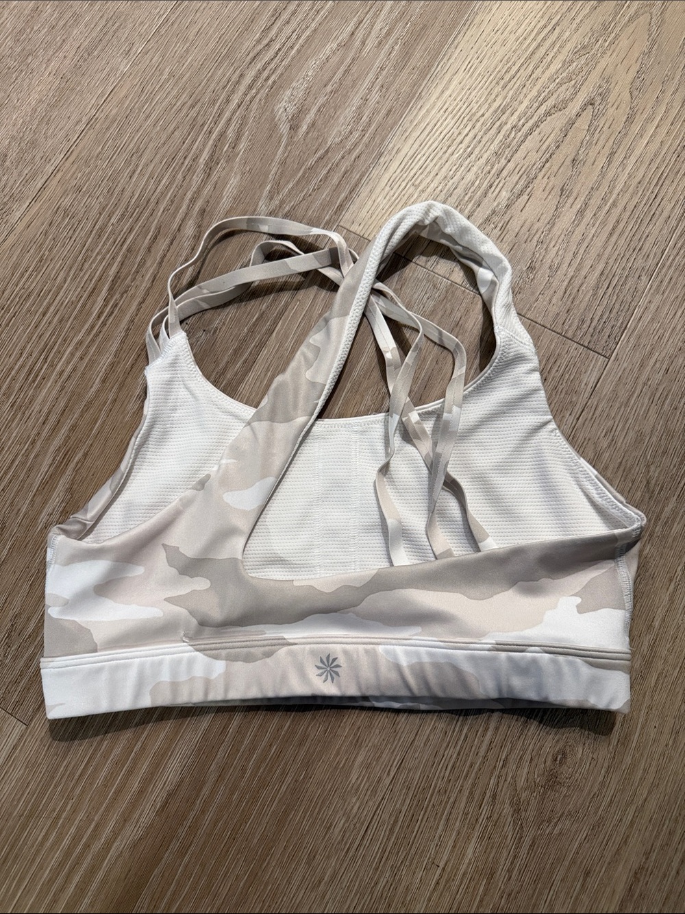 Athleta Warrior Camo Strappy Sports Bra Gray White Medium
